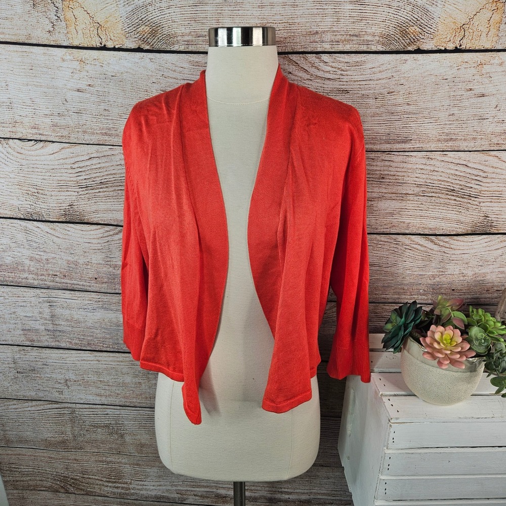 Covington Womens XL Open‎ Front Cardigan Orange 3/4 Sleeve Ribbed Back Cropped